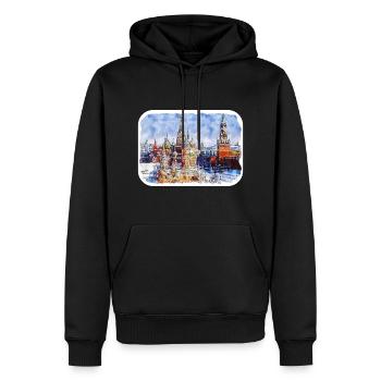 Moscou Russie Aquarelle Esquisse Dessinée Peinture - Sweat à capuche Premium bio Homme - noir - Devant - Nico (187cm)