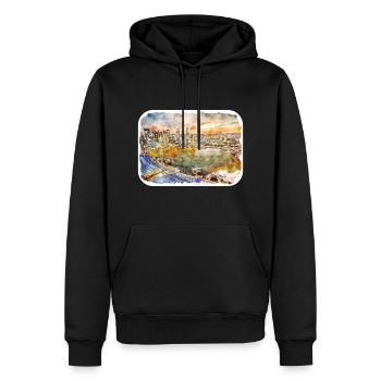 Singapour Aquarelle Esquisse Dessinée à la Main Peinture - Sweat à capuche Premium bio Homme - noir - Devant - Nico (187cm)