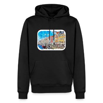 Copenhague Danemark Aquarelle Esquisse Dessinée Paintin - Sweat à capuche Premium bio Homme - noir - Devant - Nico (187cm)
