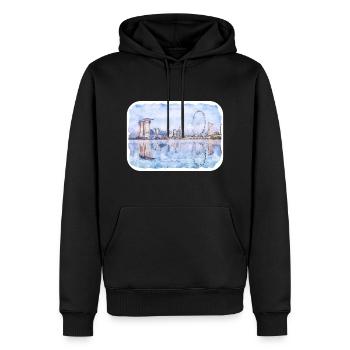 Singapour Aquarelle Esquisse Dessinée à la Main Peinture - Sweat à capuche Premium bio Homme - noir - Devant - Nico (187cm)