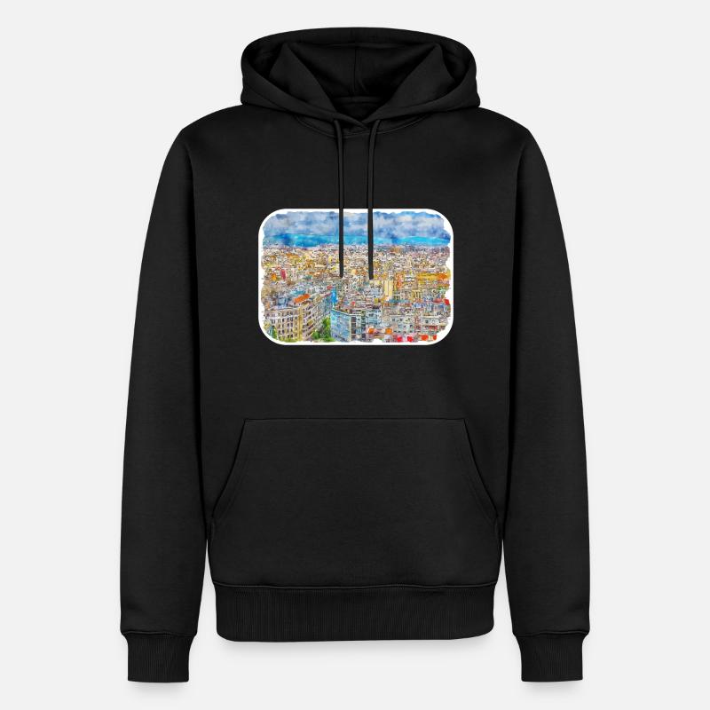 Barcelone Espagne Aquarelle Sketch Illustration - Sweat à capuche Premium bio Homme - noir