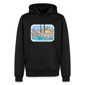 Sorrente Italie Aquarelle Esquisse Dessinée Peinture - Sweat à capuche Premium bio Homme - noir - Devant - Nico (187cm)