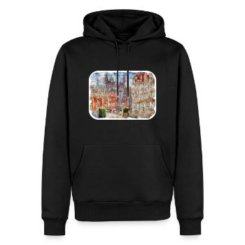 Pologne Repère Aquarelle Esquisse Dessin de peinture - Sweat à capuche Premium bio Homme - noir - Devant - Nico (187cm)