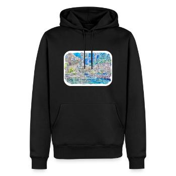 Sorrente Italie Aquarelle Esquisse Dessinée Peinture - Sweat à capuche Premium bio Homme - noir - Devant - Nico (187cm)