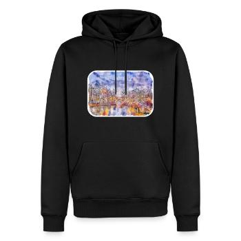 Amsterdam Niederlande Aquarellskizze Zeichnung - Männer Premium Bio Hoodie - Schwarz - Vorne - Nico (187cm)