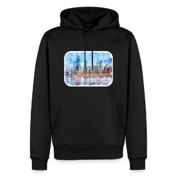 Chicago USA Aquarell Skizze gezeichnete Illustration - Männer Premium Bio Hoodie - Schwarz - Vorne - Nico (187cm)