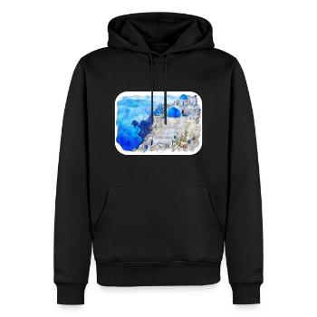 Santorin Grèce Aquarelle Esquisse Dessin Dessiné - Sweat à capuche Premium bio Homme - noir - Devant - Nico (187cm)