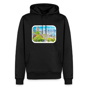 Quebec Kanada Aquarell Skizze gezeichnete Illustration - Männer Premium Bio Hoodie - Schwarz - Vorne - Nico (187cm)