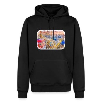 Londres UK Aquarelle Esquisse Dessinée à la Main Peinture - Sweat à capuche Premium bio Homme - noir - Devant - Nico (187cm)