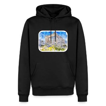 Athènes Grèce Aquarelle Esquisse Dessinée Peinture - Sweat à capuche Premium bio Homme - noir - Devant - Nico (187cm)