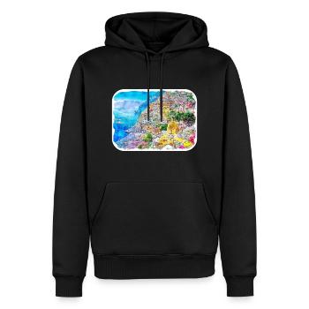 Positano Italie Aquarelle Sketch Illustration - Sweat à capuche Premium bio Homme - noir - Devant - Nico (187cm)