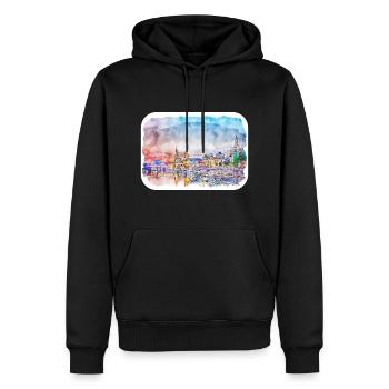 Berlin Allemagne Aquarelle Esquisse Dessinée Peinture - Sweat à capuche Premium bio Homme - noir - Devant - Nico (187cm)