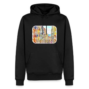 Lisbonne Portugal Aquarelle Esquisse Peinture Dessinée - Sweat à capuche Premium bio Homme - noir - Devant - Nico (187cm)