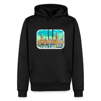 Londres UK Aquarelle Esquisse Dessinée à la Main Peinture - Sweat à capuche Premium bio Homme - noir - Devant - Nico (187cm)
