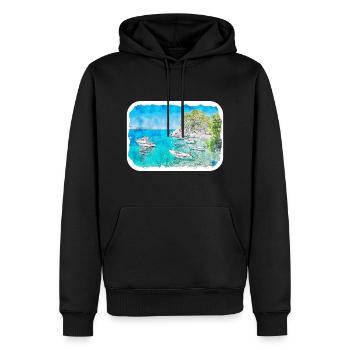 Kroatien Aquarellskizze Handgezeichnete Illustration - Männer Premium Bio Hoodie - Schwarz - Vorne - Nico (187cm)