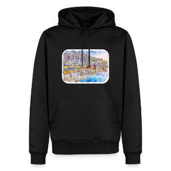 Amsterdam Pays-Bas Aquarelle Sketch Draw Drawi - Sweat à capuche Premium bio Homme - noir - Devant - Nico (187cm)
