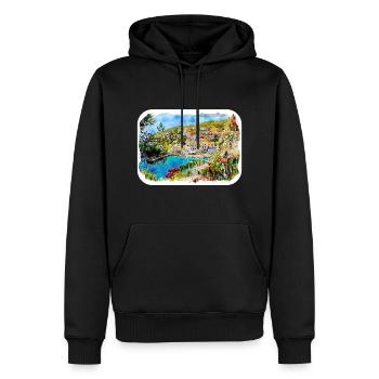 Kroatien Aquarellskizze Handgezeichnete Illustration - Männer Premium Bio Hoodie - Schwarz - Vorne - Nico (187cm)