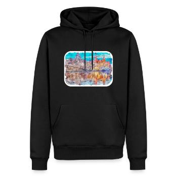 Pologne Repère Aquarelle Esquisse Dessin de peinture - Sweat à capuche Premium bio Homme - noir - Devant - Nico (187cm)