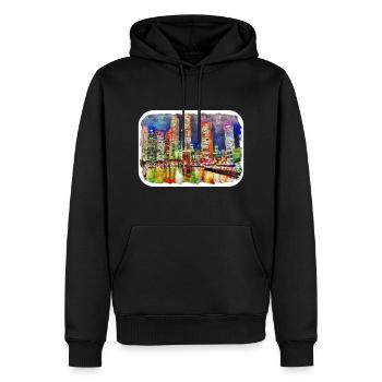 Singapour Aquarelle Esquisse Dessinée à la Main Peinture - Sweat à capuche Premium bio Homme - noir - Devant - Nico (187cm)