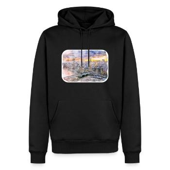 Londres UK Aquarelle Esquisse Dessinée à la Main Peinture - Sweat à capuche Premium bio Homme - noir - Devant - Nico (187cm)