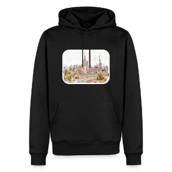 Illustration de croquis aquarelle Sinaia Roumanie - Sweat à capuche Premium bio Homme - noir - Devant - Nico (187cm)