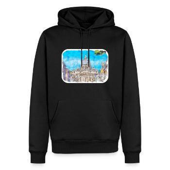 Église géante d’Espagne Aquarelle Illustration - Sweat à capuche Premium bio Homme - noir - Devant - Nico (187cm)