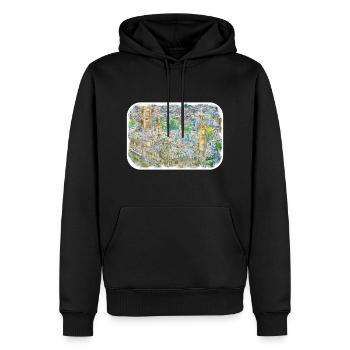 Londres UK Aquarelle Esquisse Dessinée à la Main Peinture - Sweat à capuche Premium bio Homme - noir - Devant - Nico (187cm)