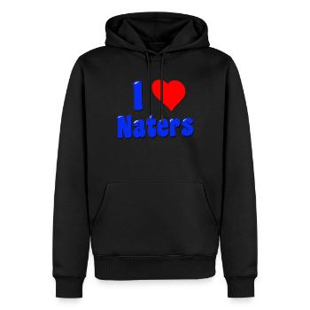 I love naters wallis - Männer Premium Bio Hoodie - Schwarz - Vorne - Nico (187cm)