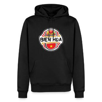 Bien Hoa Vietnam Drapeau Badge Voyage Souvenir Timbre - Sweat à capuche Premium bio Homme - noir - Devant - Nico (187cm)