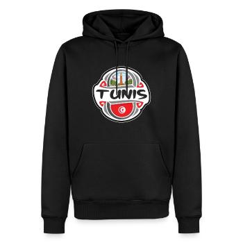 Tunis Tunisie Drapeau Badge Voyage Souvenir Timbre - Sweat à capuche Premium bio Homme - noir - Devant - Nico (187cm)