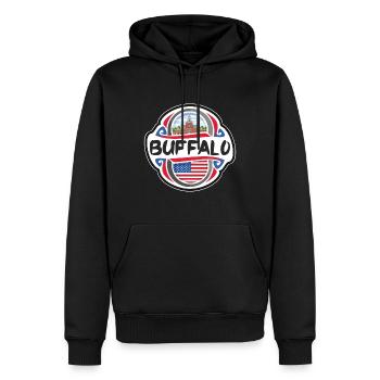 Buffalo USA Drapeau des États-Unis Souvenir de voyage Bad - Sweat à capuche Premium bio Homme - noir - Devant - Nico (187cm)