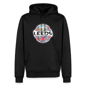 Leeds Royaume-Uni Royaume-Uni Drapeau Voyage Souvenir Badge - Sweat à capuche Premium bio Homme - noir - Devant - Nico (187cm)
