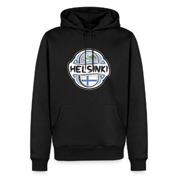 Helsinki Finnland Flagge Abzeichen Reise Souvenir Briefmarke - Männer Premium Bio Hoodie - Schwarz - Vorne - Nico (187cm)