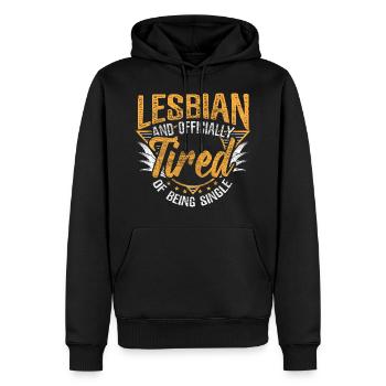 Idée cadeau LGBT célibataire lesbienne - Sweat à capuche Premium bio Homme - noir - Devant - Nico (187cm)