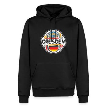 Dresde Allemagne Drapeau Badge Voyage Souvenir Timbre - Sweat à capuche Premium bio Homme - noir - Devant - Nico (187cm)