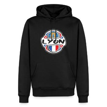 Lyon Frankreich Flagge Abzeichen Reise Souvenir Stempel - Männer Premium Bio Hoodie - Schwarz - Vorne - Nico (187cm)