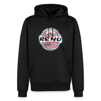 Reno USA Vereinigte Staaten Flagge Reise Souvenir Abzeichen - Männer Premium Bio Hoodie - Schwarz - Vorne - Nico (187cm)
