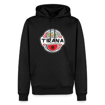 Tirana Albanie Drapeau Badge Voyage Souvenir Timbre - Sweat à capuche Premium bio Homme - noir - Devant - Nico (187cm)