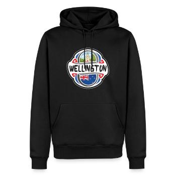 Wellington Drapeau de nouvelle-Zélande Badge souvenir de voyage - Sweat à capuche Premium bio Homme - noir - Devant - Nico (187cm)