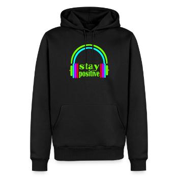 kopfhörer stay positive - Männer Premium Bio Hoodie - Schwarz - Vorne - Nico (187cm)