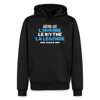 GÉMEAUX l'homme le mythe la légende - humour - Sweat à capuche Premium bio Homme - noir - Devant - Nico (187cm)