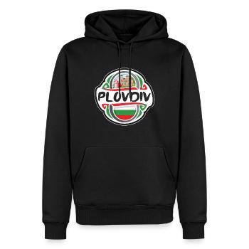 Plovdiv Bulgarie Drapeau Badge Voyage Souvenir Timbre - Sweat à capuche Premium bio Homme - noir - Devant - Nico (187cm)
