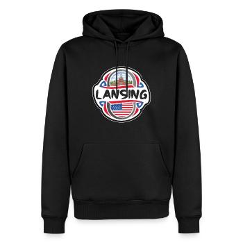 Lansing USA Drapeau des États-Unis Souvenir de voyage Mauvais - Sweat à capuche Premium bio Homme - noir - Devant - Nico (187cm)