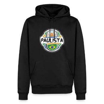 Paulista Brésil Drapeau Badge Voyage Souvenir Timbre - Sweat à capuche Premium bio Homme - noir - Devant - Nico (187cm)