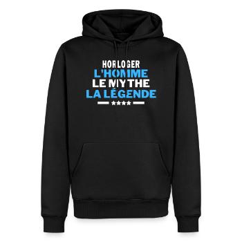 HORLOGER l'homme le mythe la légende - humour - Sweat à capuche Premium bio Homme - noir - Devant - Nico (187cm)