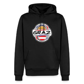 Graz Autriche Drapeau Badge Voyage Souvenir Timbre - Sweat à capuche Premium bio Homme - noir - Devant - Nico (187cm)