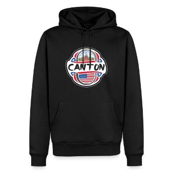 Canton USA Drapeau des États-Unis Souvenir de voyage Badg - Sweat à capuche Premium bio Homme - noir - Devant - Nico (187cm)