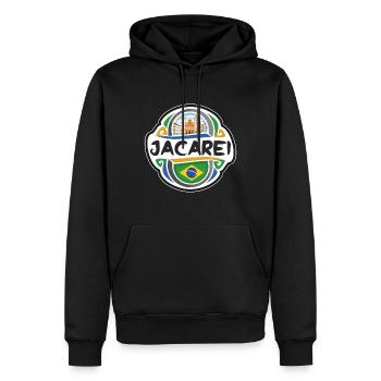 Jacarei Brésil Drapeau Badge Voyage Souvenir Timbre - Sweat à capuche Premium bio Homme - noir - Devant - Nico (187cm)