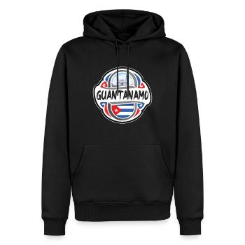 Guantanamo Cuba Drapeau Badge Voyage Souvenir Timbre - Sweat à capuche Premium bio Homme - noir - Devant - Nico (187cm)
