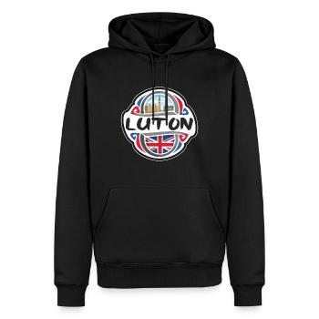 Luton UK United Kingdom Flag Travel Souvenir Badge - Men’s Premium Organic Hoodie - black - Front - Nico (187cm)